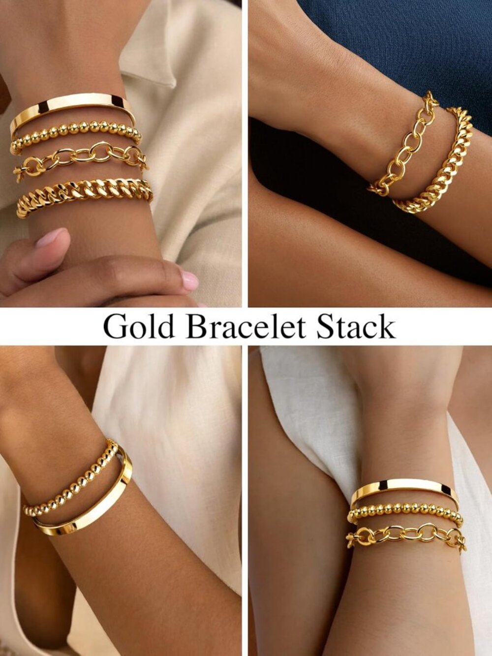 Trendy Gold Plated Bracelet Set - Minimalist Stackable Jewelry for All Occasions - Picture 5 of 7